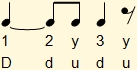 Ritmo de 3 por 4 con ligadura entre primer tiempo y corchea de segundo tiempo, y silencio en segunda corchea de tercer tiempo